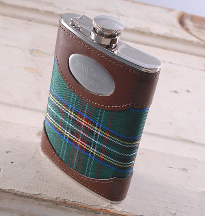 Green Plaid 8oz. Flask