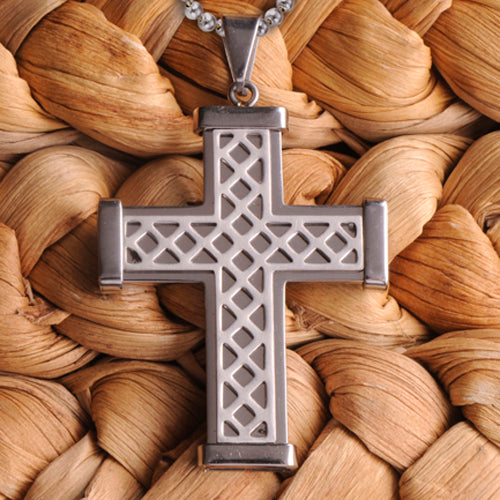 Silver Weave Cross Necklace