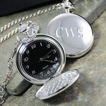 Personalized Black Face Silver-Plated Pocket Watch