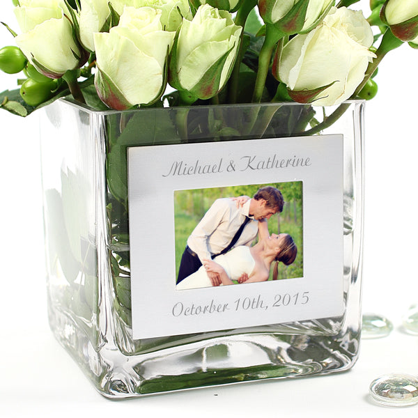 Square Glass Vase with Photo Frame