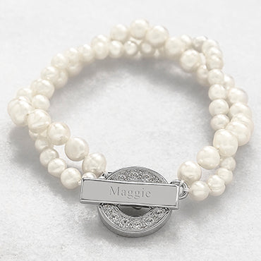 Ivory Personalized Pearl Bracelet with Rhinestone Toggle