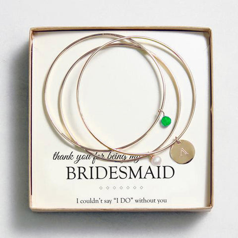 Gold w/ Emerald Crystal & Pearl Bangle Bracelets