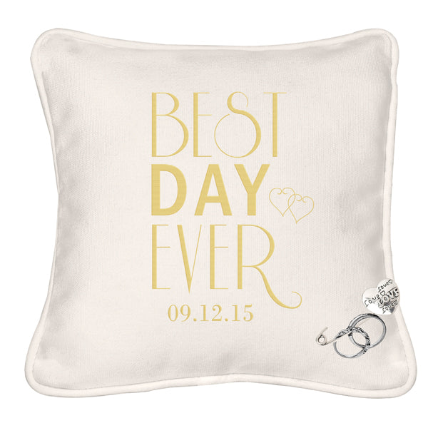 Personalized Best Day Ever Ring Bearer Pillow with Heart Pin