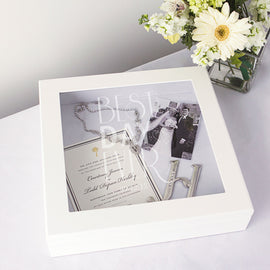 Personalized Best Day Ever White Wedding Wishes Keepsake Shadow Box