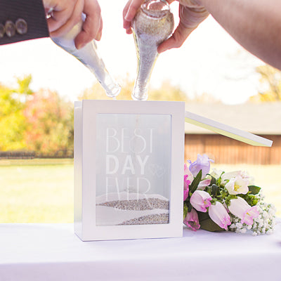 Personalized Best Day Ever White Unity Sand Ceremony Shadow Box Set