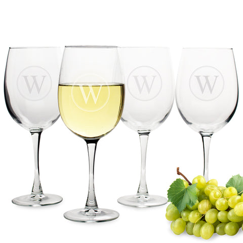 Personalized Circle Initial White Wine Glasses (Set of 4)
