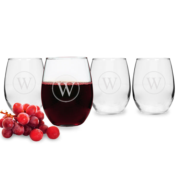 Personalized Circle Initial Stemless Wine Glasses (Set of 4)
