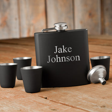 Matte Black Flask & Shot Glass Gift Box Set