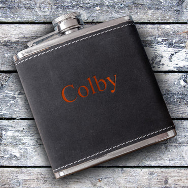 6oz Suede Flask with Orange Lettering