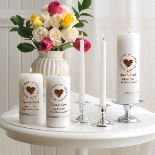 Brookside Bridal White Heart Wedding Unity Candle Set With Tapers - Choose Your Color