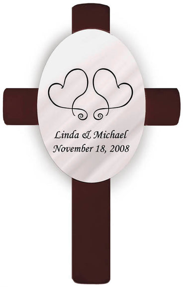 Personalized Oval Wedding Cross - S17 Two Hearts