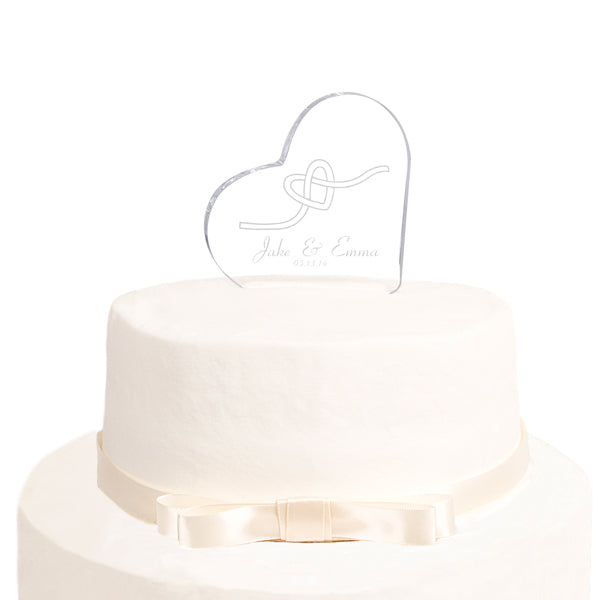 Personalized Tie the Knot Acrylic Heart Cake Topper