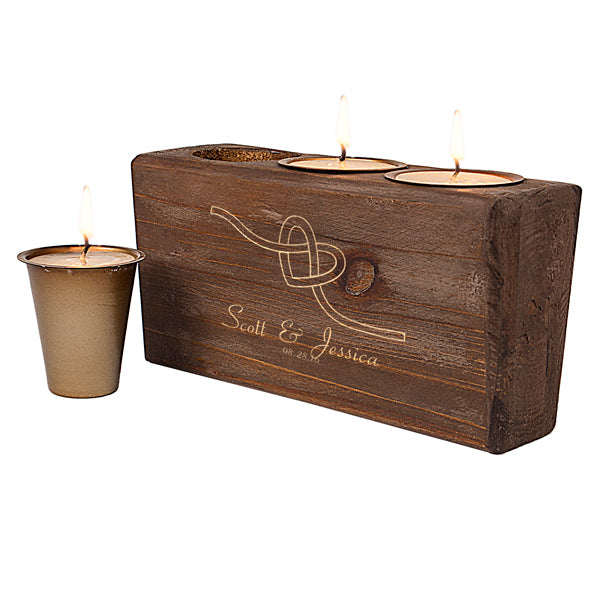 Personalized Tie the Knot Wood Sugar Mold Candle Holder