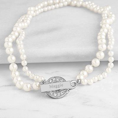 Ivory Personalized Pearl Necklace with Rhinestone Toggle