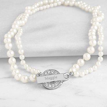 Ivory Personalized Pearl Necklace with Rhinestone Toggle