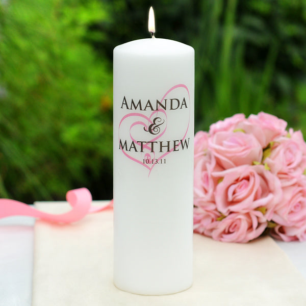 White Embracing Hearts Unity Candle
